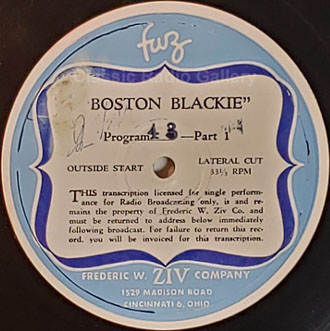 Boston Blackie radio transcription disc